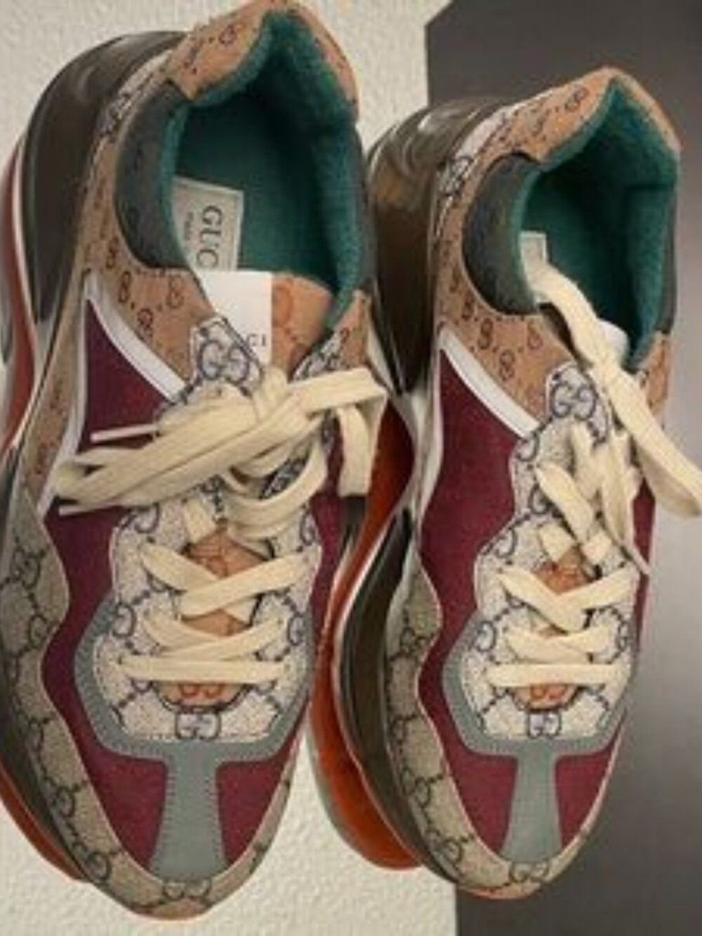 Gucci Burgundy & Beige Patterned Sneakers – Retro GG Style